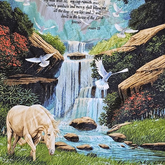 Spring Industries Psalm Wall Hanging Fabric Panel #9757 Horse Doves 42" x 32" - Picture 6 of 8